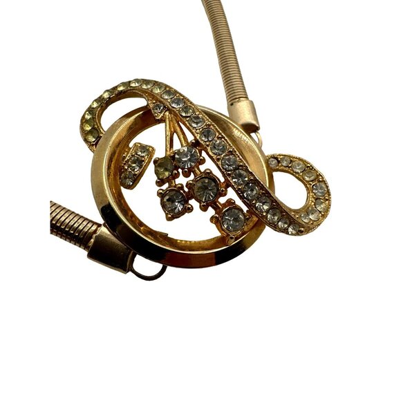 Vintage Swirl Rhinestone Choker Necklace Snake Chain Gold Tone Unsigned - Picture 7 of 9